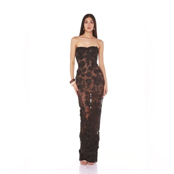 NWOT Bronx and Banco Jasmine Floral-Embroidered Sheer Maxi Dress Black, XS,S,M - Picture 1 of 16